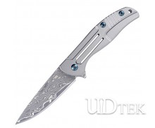 Damascus Steel Folding Knife Outdoor Portable Keychain Titanium Unlocked Gift Hardware Gadgets Spot UD22TL012